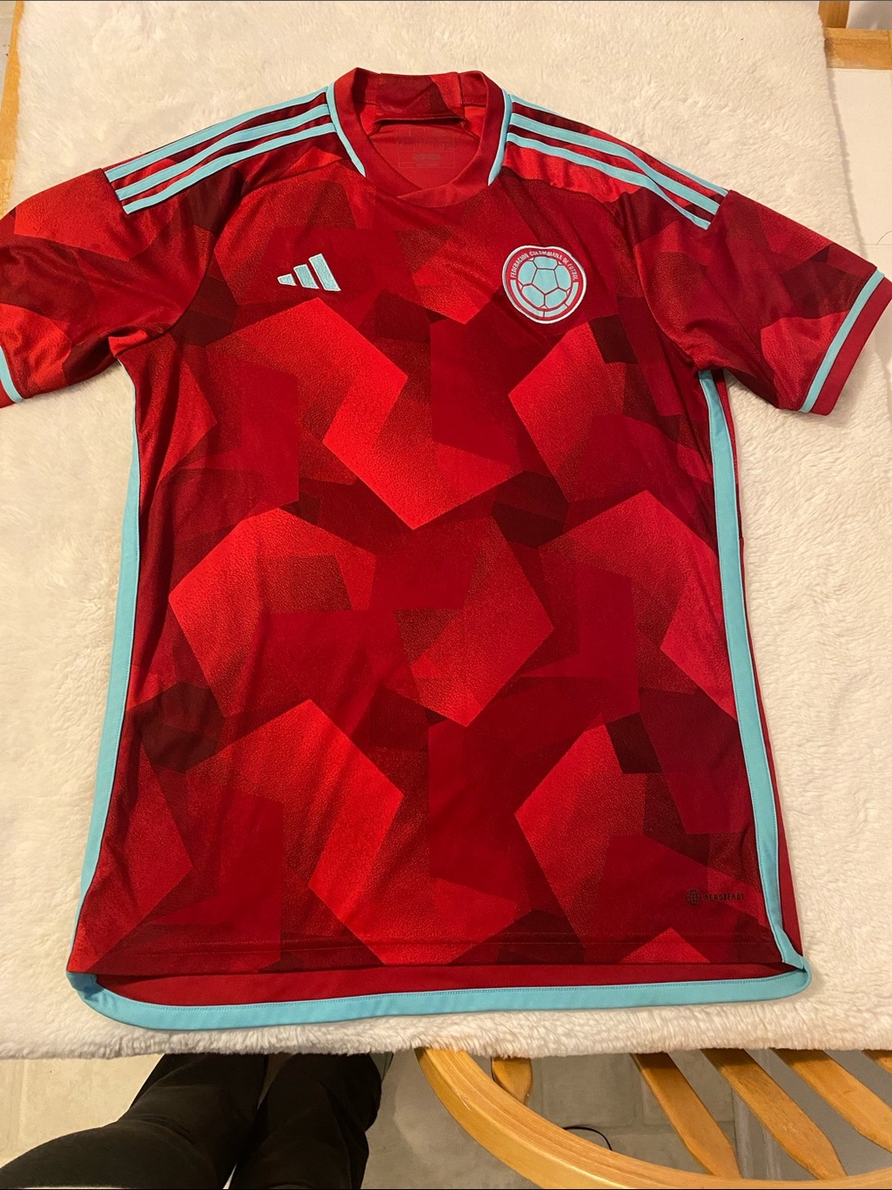 adidas Red Soccer Jersey with Light Blue Trim